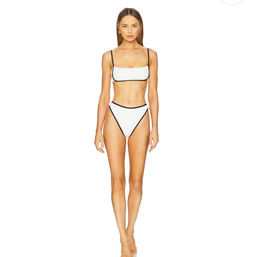 Hazel Cream & Blacck Bikini Top